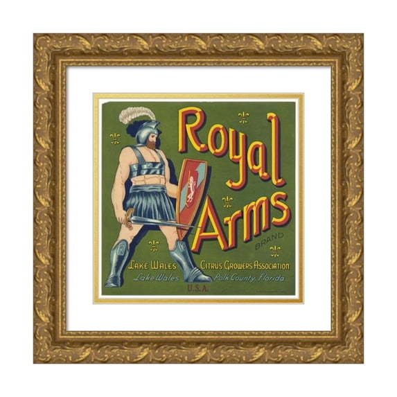 Anonymous 12x12 Gold Ornate Wood Frame and Double Matted Museum Art Print Titled - Royal Arms Brand Citrus Label (1930s)
