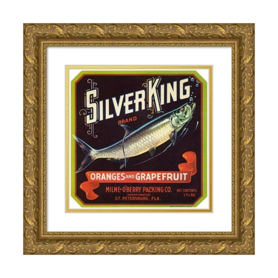 Anonymous 12x12 Gold Ornate Wood Frame and Double Matted Museum Art Print Titled - Silver King Brand Oranges and Grapefruit Label (1940s)