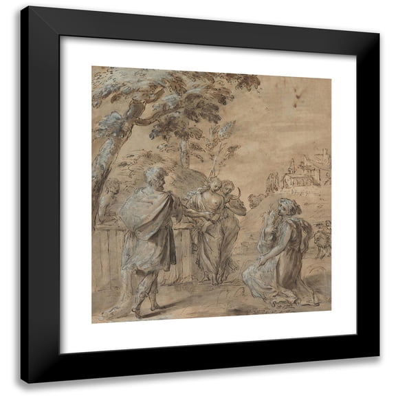 Anonymous 12x13 Black Modern Framed Museum Art Print Titled - Ruth and Boaz (Recto) (1600s)