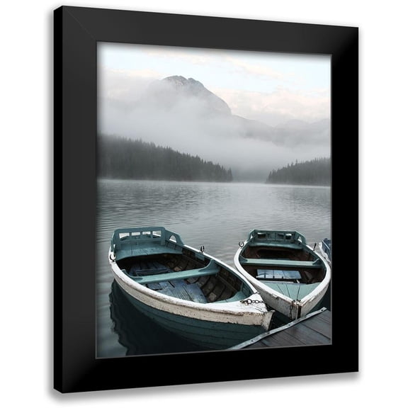 Anonymous 12x14 Black Modern Framed Museum Art Print Titled - Two Rowboats at Pier