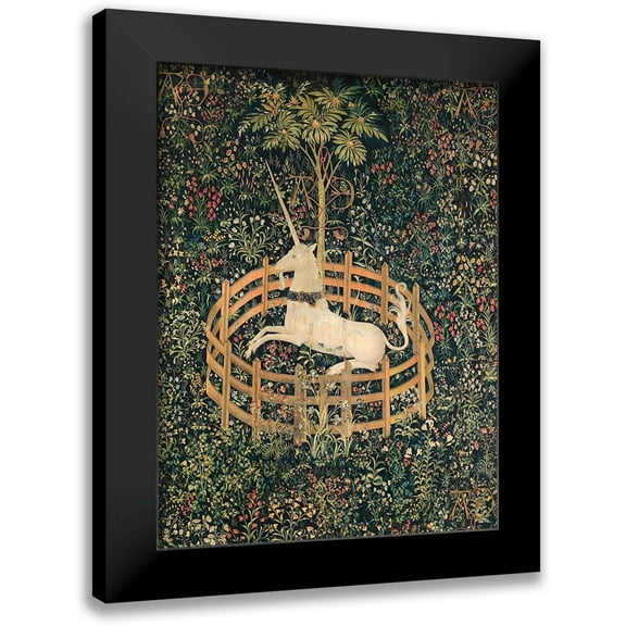 Anonymous 12x14 Black Modern Framed Museum Art Print Titled - Unicorn in Captivity