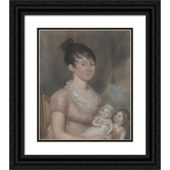 Anonymous 12x14 Black Ornate Wood Framed Double Matted Museum Art Print Titled: Anna Margaret Blake and Her Two Children (C. 1808)