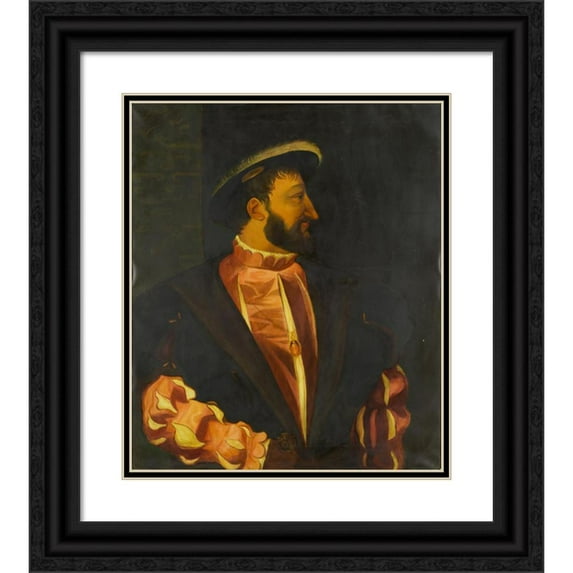 Anonymous 12x14 Black Ornate Wood Framed Double Matted Museum Art Print Titled: Francois I (After Tiziano Velelli)