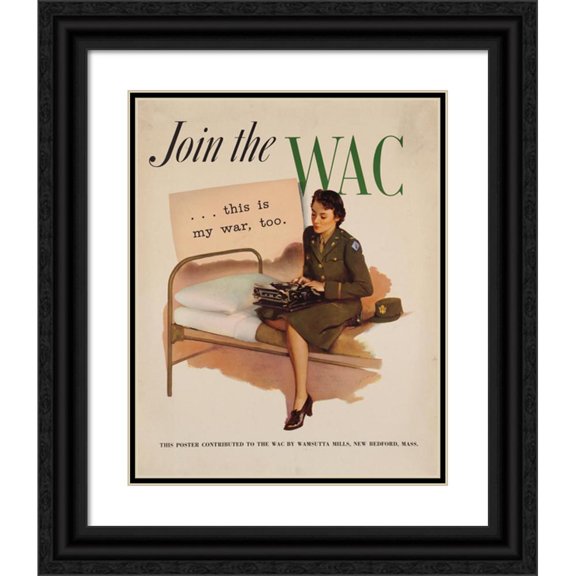 Anonymous 12x14 Black Ornate Wood Framed Double Matted Museum Art Print Titled: Join the Wac (1943)