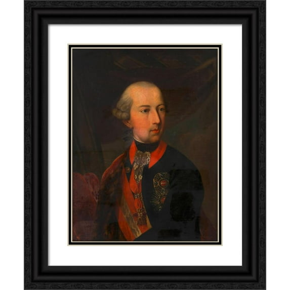 Anonymous 12x14 Black Ornate Wood Framed Double Matted Museum Art Print Titled: Kaiser Joseph II. (Around 1770)