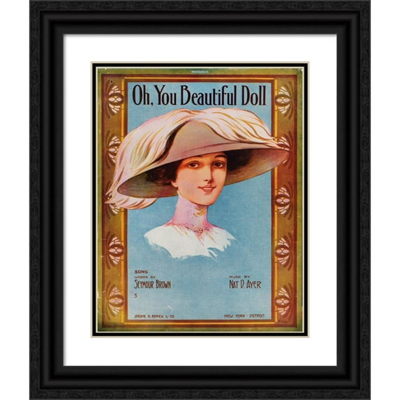 Anonymous 12x14 Black Ornate Wood Framed Double Matted Museum Art Print Titled: Oh, You Beautiful Doll (1911)