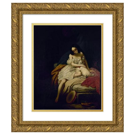 Anonymous 12x14 Gold Ornate Wood Frame and Double Matted Museum Art Print Titled - La Emerald Et Sa Chevre (1839)