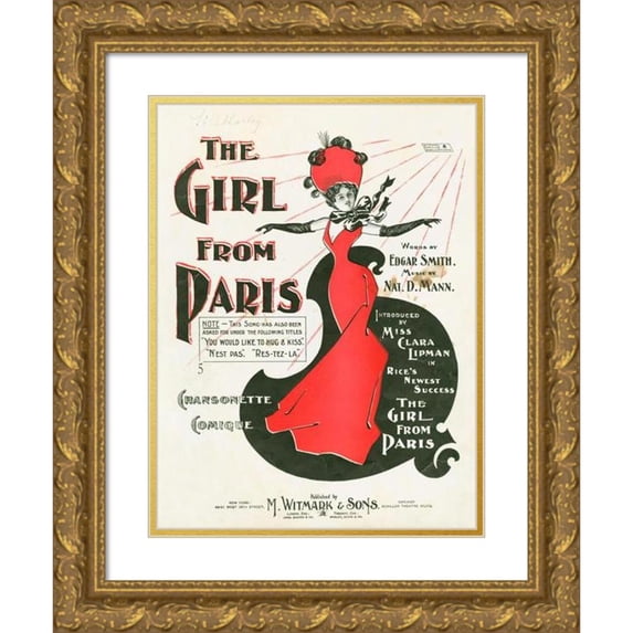 Anonymous 12x14 Gold Ornate Wood Frame and Double Matted Museum Art Print Titled - The Girl from Paris (1897)