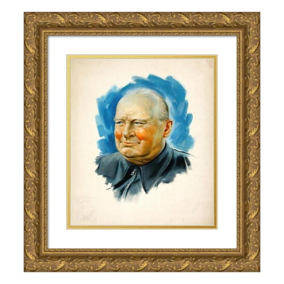 Anonymous 12x14 Gold Ornate Wood Frame and Double Matted Museum Art Print Titled - Winston Churchill (Between 1939 and 1946)