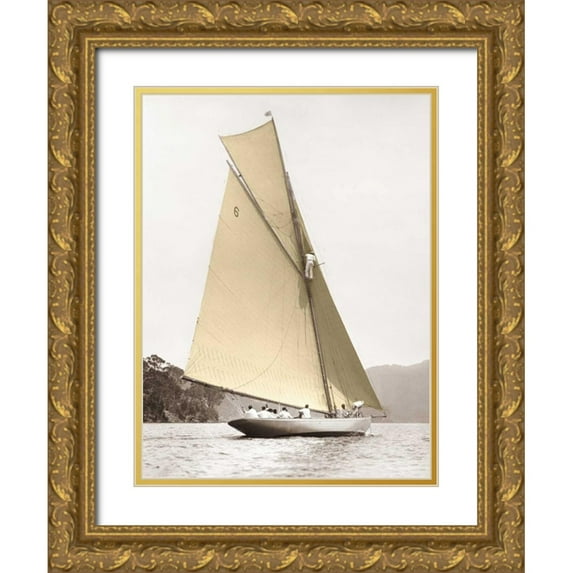 Anonymous 12x14 Gold Ornate Wood Framed with Double Matting Museum Art Print Titled - Vintage yacht