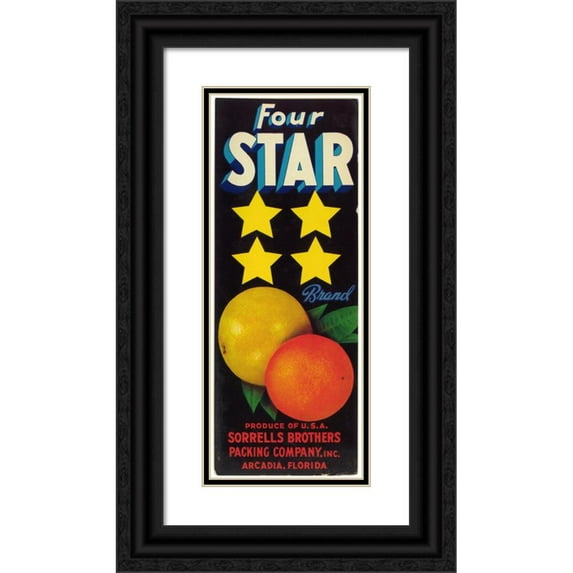 Anonymous 12x24 Black Ornate Framed Double Matted Museum Art Print Titled: Four Star Brand Citrus Label (1930-1950)