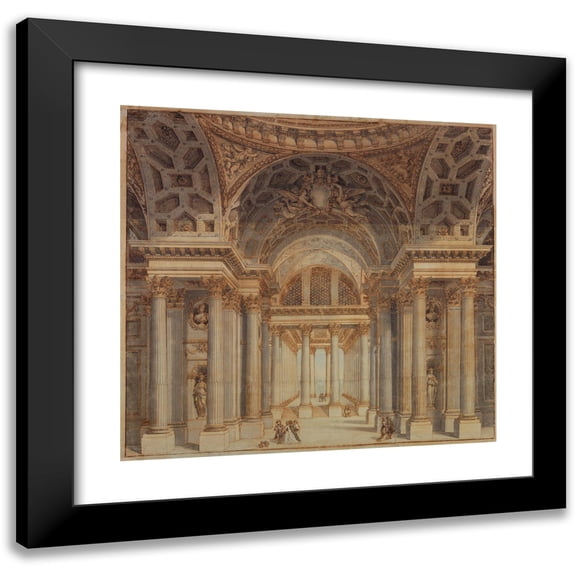 Anonymous 13x12 Black Modern Framed Museum Art Print Titled - Stage Design, Interior of Papal Palace (1777)