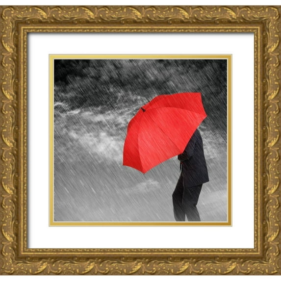 Anonymous 13x12 Gold Ornate Wood Framed with Double Matting Museum Art Print Titled - Weathering the Storm