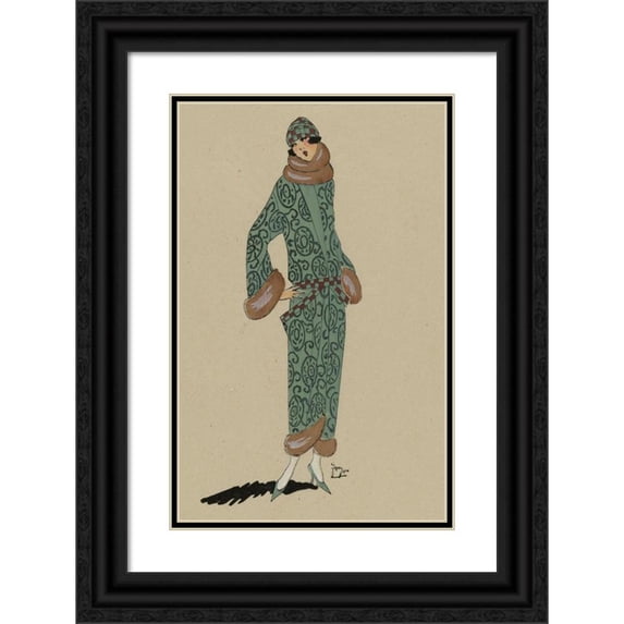 Anonymous 13x18 Black Ornate Wood Framed Double Matted Museum Art Print Titled - Chilly. - Very Elegant Coat (1923)