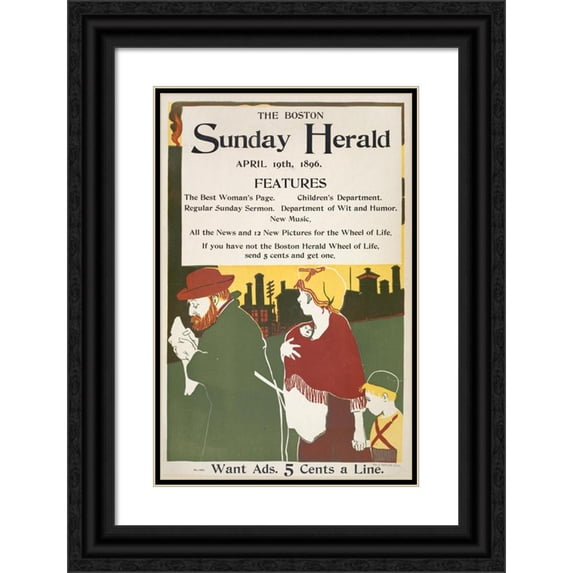 Anonymous 13x18 Black Ornate Wood Framed Double Matted Museum Art Print Titled - The Boston Sunday Herald. April 19th 1896. (1893 - 1897)