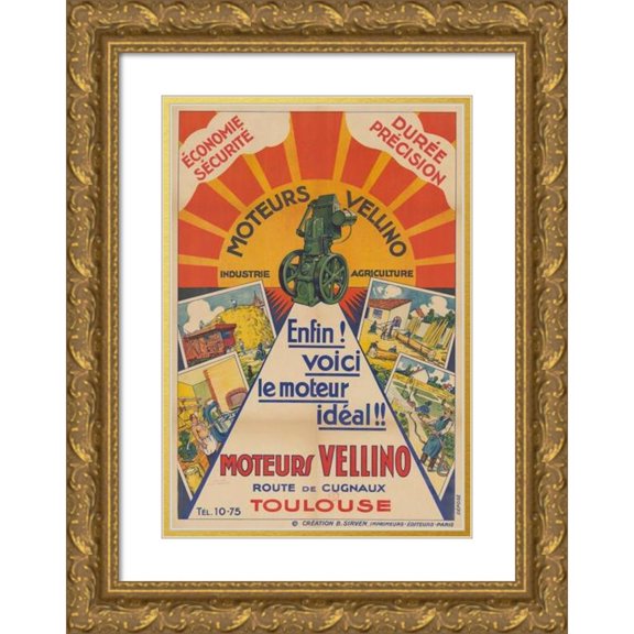 Anonymous 13x18 Gold Ornate Wood Frame and Double Matted Museum Art Print Titled - Economy, Security . Duration, Precision. Vellino Engines, Industry, Agriculture Toulouse (1930)