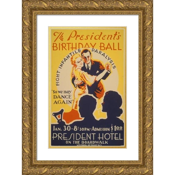 Anonymous 13x18 Gold Ornate Wood Frame and Double Matted Museum Art Print Titled - The President's Birthday Ball (1936-1939)
