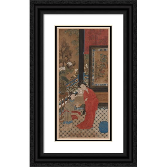 Anonymous 13x24 Black Ornate Framed Double Matted Museum Art Print Titled: Yang Guifei Leaving the Bath (1700s)