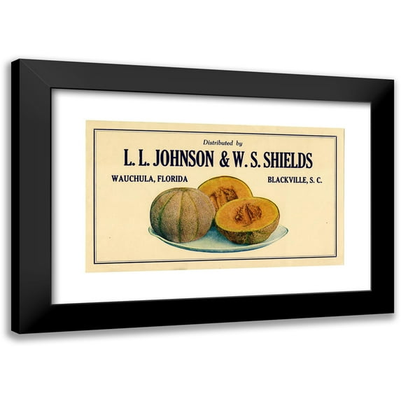 Anonymous 14x10 Black Modern Framed Museum Art Print Titled - L.L. Johnson and W.S. Shields Cantaloupe Label (1930-1950)