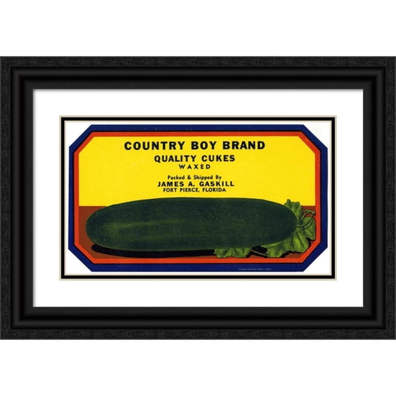 Anonymous 14x10 Black Ornate Wood Framed Double Matted Museum Art Print Titled: Cucumber Label for Country Boy Brand Quality Cukes (1930-1950)
