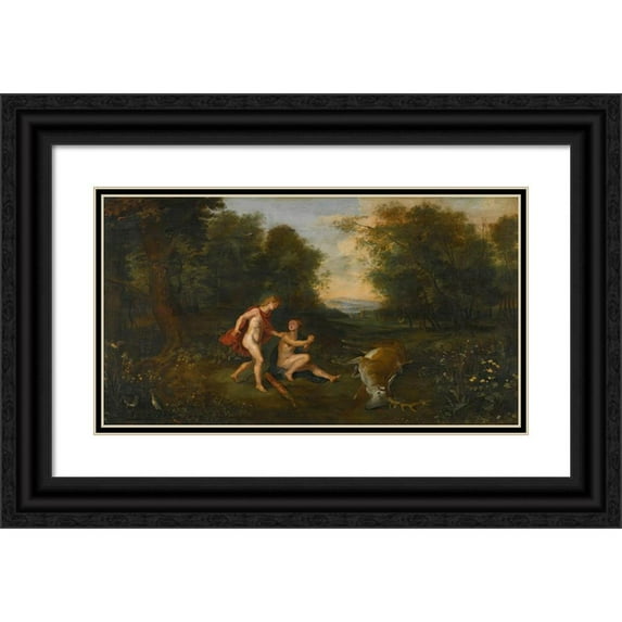 Anonymous 14x10 Black Ornate Wood Framed Double Matted Museum Art Print Titled: Cyparissus Mourning the Stag