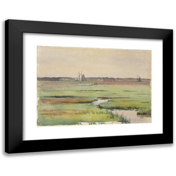 Anonymous 14x11 Black Modern Framed Museum Art Print Titled - Marsh Landscape With&nbsp;Boats
