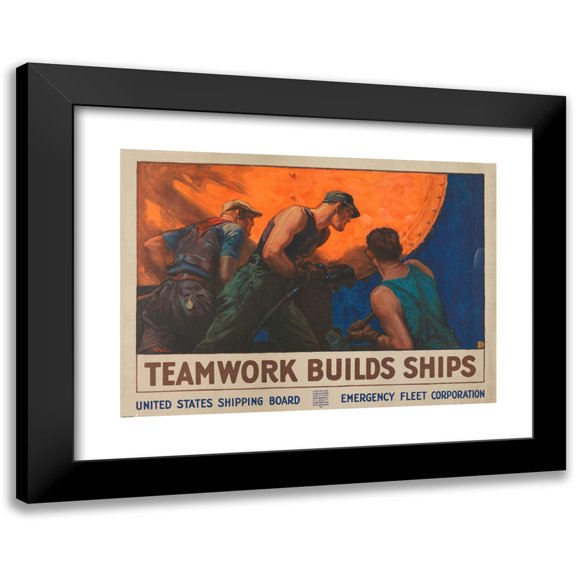 Anonymous 14x11 Black Modern Framed Museum Art Print Titled - Teamwork Builds Ships (1918)