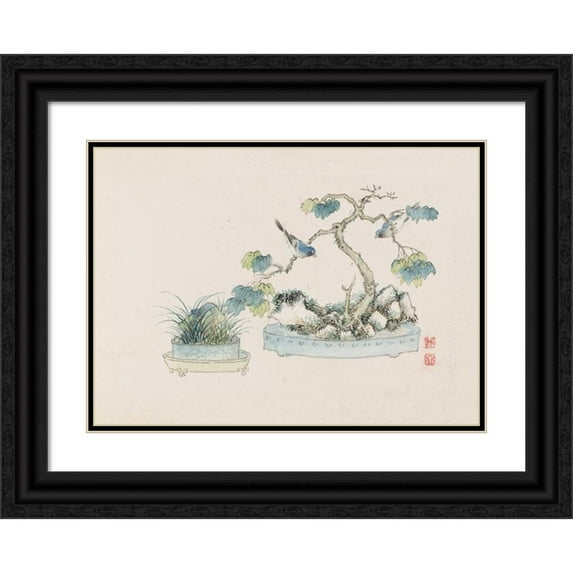 Anonymous 14x11 Black Ornate Wood Framed Double Matted Museum Art Print Titled: Bonsai Kabenzu, Pl.24 (1868-1912)