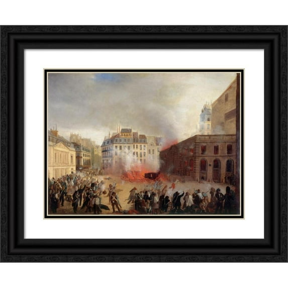 Anonymous 14x11 Black Ornate Wood Framed Double Matted Museum Art Print Titled: Taking the Water Tower, Place Du Palais-Royal, February 24, 1848. (1848)