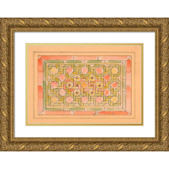 Anonymous 14x11 Gold Ornate Wood Frame and Double Matted Museum Art Print Titled - Design for Stained Glass (Late 19th Century)