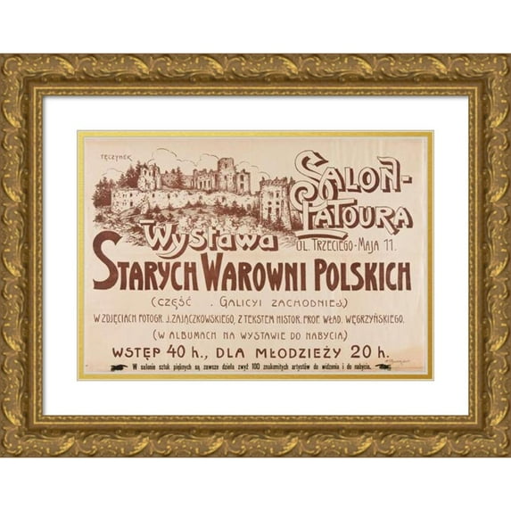 Anonymous 14x11 Gold Ornate Wood Frame and Double Matted Museum Art Print Titled - Exhibition of Old Polish Strongholds, Salon Latour (1905)