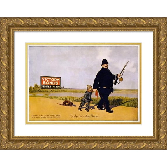 Anonymous 14x11 Gold Ornate Wood Frame and Double Matted Museum Art Print Titled - Help to Catch Huns. Victory Bonds Shorten the War (1918)