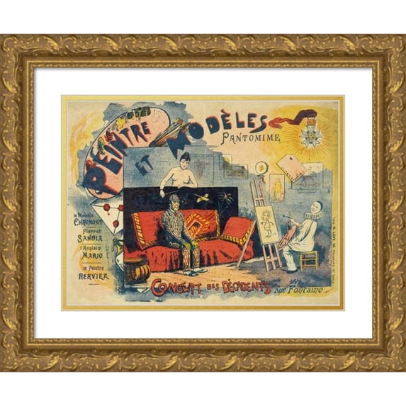 Anonymous 14x11 Gold Ornate Wood Frame and Double Matted Museum Art Print Titled - Painter and Pantomime Painter (1893-1896)