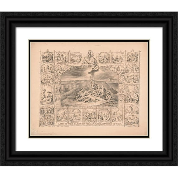 Anonymous 14x12 Black Ornate Wood Framed Double Matted Museum Art Print Titled: Life of the Blessed Virgin Mary, Mother of God (1870)
