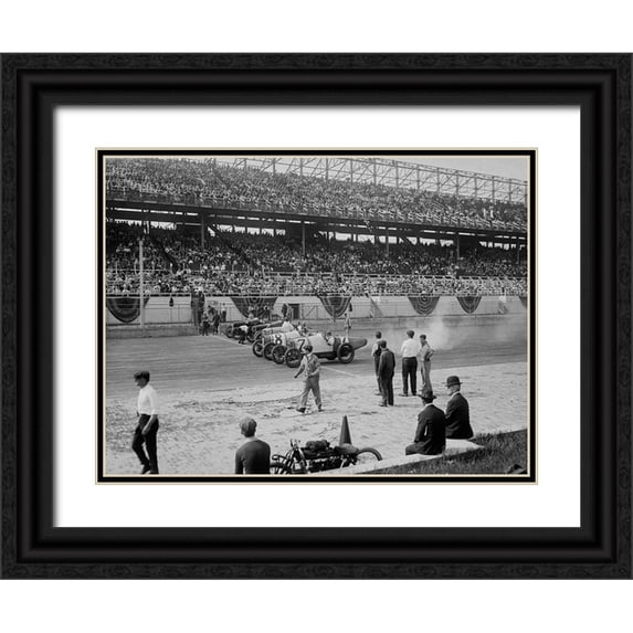 Anonymous 14x12 Black Ornate Wood Framed with Double Matting Museum Art Print Titled - Cars at the start line of the Sheepshead Bay Race Track, New York, 1918