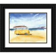 thumbnail image 1 of Anonymous 14x12 Black Ornate Wood Framed with Double Matting Museum Art Print Titled - Yellow Minivan with Surfboards, 1 of 4