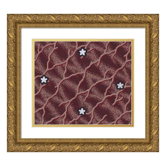 Anonymous 14x12 Gold Ornate Wood Frame and Double Matted Museum Art Print Titled - Textile Design with Interlacing Branches and Alternating Rows of Rosettes Over a Background with an Interla