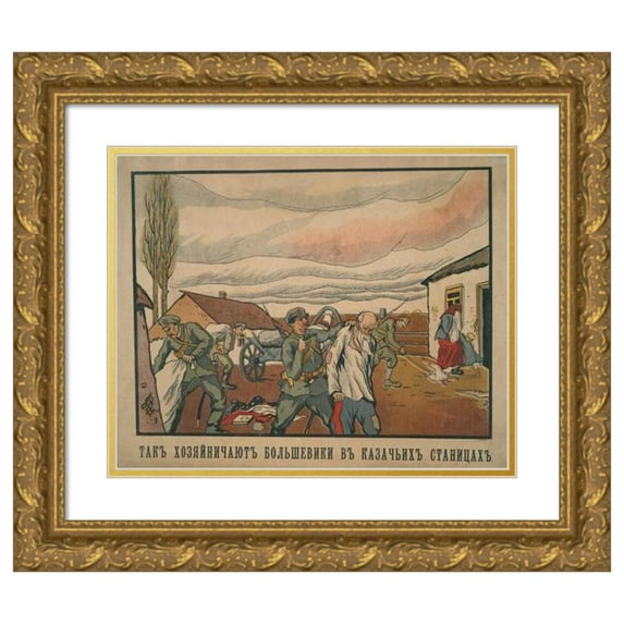 Anonymous 14x12 Gold Ornate Wood Frame and Double Matted Museum Art Print Titled - How the Bolsheviks Punish Villages (1915 - 1925)