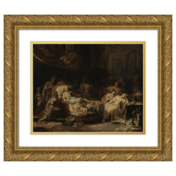 Anonymous 14x12 Gold Ornate Wood Frame and Double Matted Museum Art Print Titled - Le Testament D’Eudamidas (18th Century)