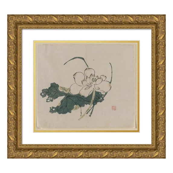 Anonymous 14x12 Gold Ornate Wood Frame and Double Matted Museum Art Print Titled - Lotus Blossom (1368-1644)