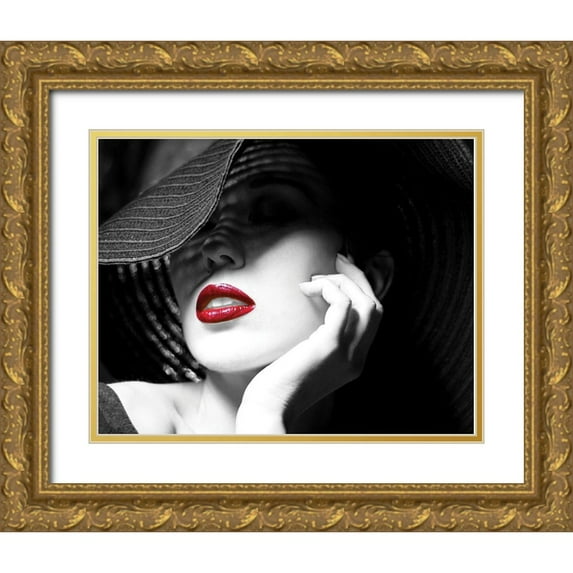 Anonymous 14x12 Gold Ornate Wood Framed with Double Matting Museum Art Print Titled - Ruby Lips II