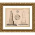 thumbnail image 1 of Anonymous 14x12 Gold Ornate Wood Framed with Double Matting Museum Art Print Titled - Whales Back Rock Light House, 1 of 4