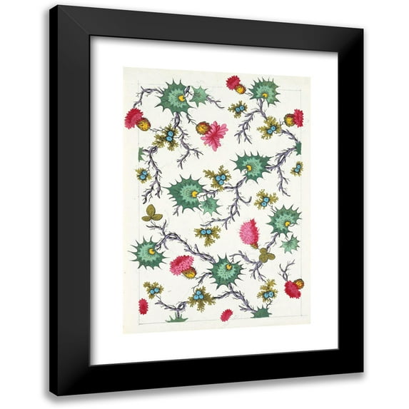 Anonymous 14x18 Black Modern Framed Museum Art Print Titled - Floral Design for Printed Textile Pl XV (1800-1818)