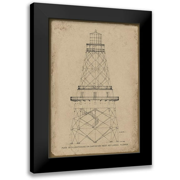 Anonymous 14x18 Black Modern Framed Museum Art Print Titled - Lighthouse Architectural Drawing