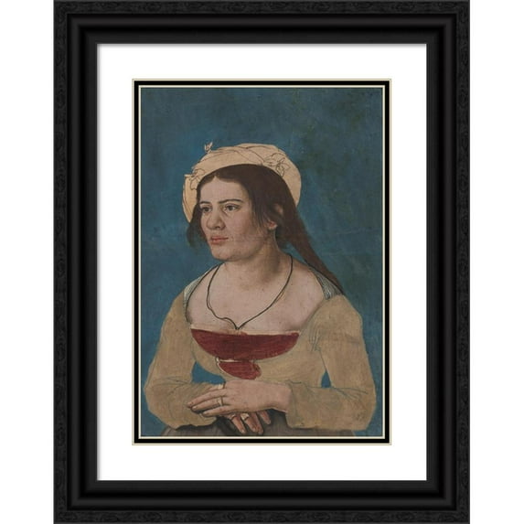 Anonymous 14x18 Black Ornate Wood Framed Double Matted Museum Art Print Titled - Portrait of a Young Woman with a Red Bodice