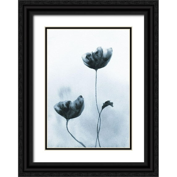 Anonymous 14x18 Black Ornate Wood Framed with Double Matting Museum Art Print Titled - Deep Indigo Poppies