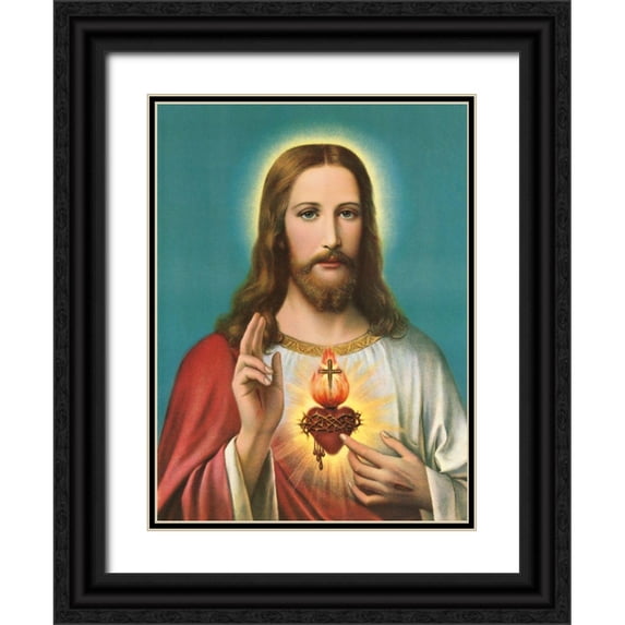 Anonymous 14x18 Black Ornate Wood Framed with Double Matting Museum Art Print Titled - HL. HERZ JESU