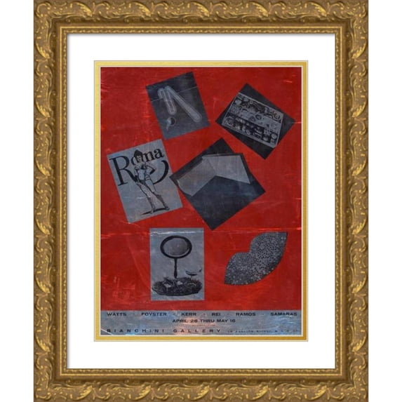 Anonymous 14x18 Gold Ornate Wood Frame and Double Matted Museum Art Print Titled - Exhibition of Watts, Foyster, Kerr, Rei, Ramos, Samaras, April 28 Through May 16. (1960)