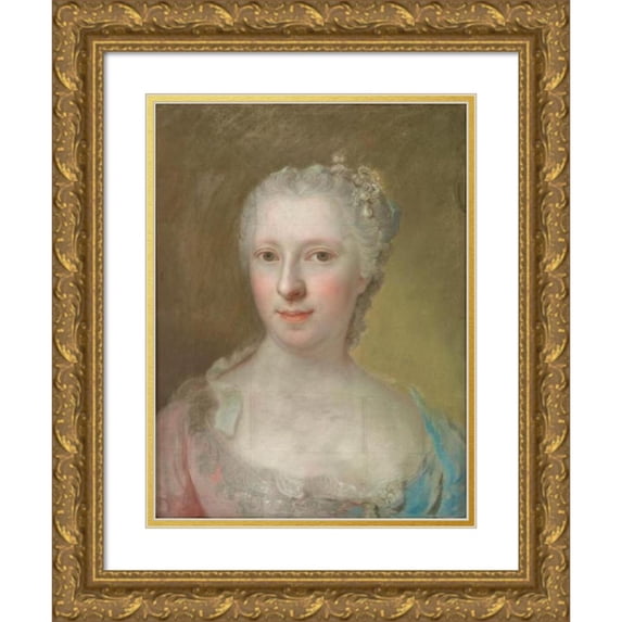 Anonymous 14x18 Gold Ornate Wood Frame and Double Matted Museum Art Print Titled - Portrait of Countess De Martigny (18th Century)