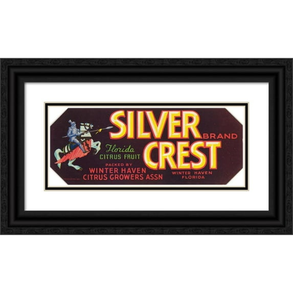 Anonymous 14x8 Black Ornate Wood Framed Double Matted Museum Art Print Titled: Silver Crest Brand Florida Citrus Fruit Label (1930-1950)